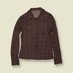 1970s | Geometric Print Blouse - Brown - 8