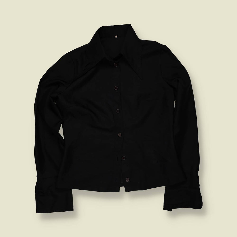 1970s | Black Polyester Blouse - 12