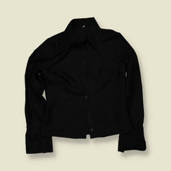 1970s | Black Polyester Blouse - 12
