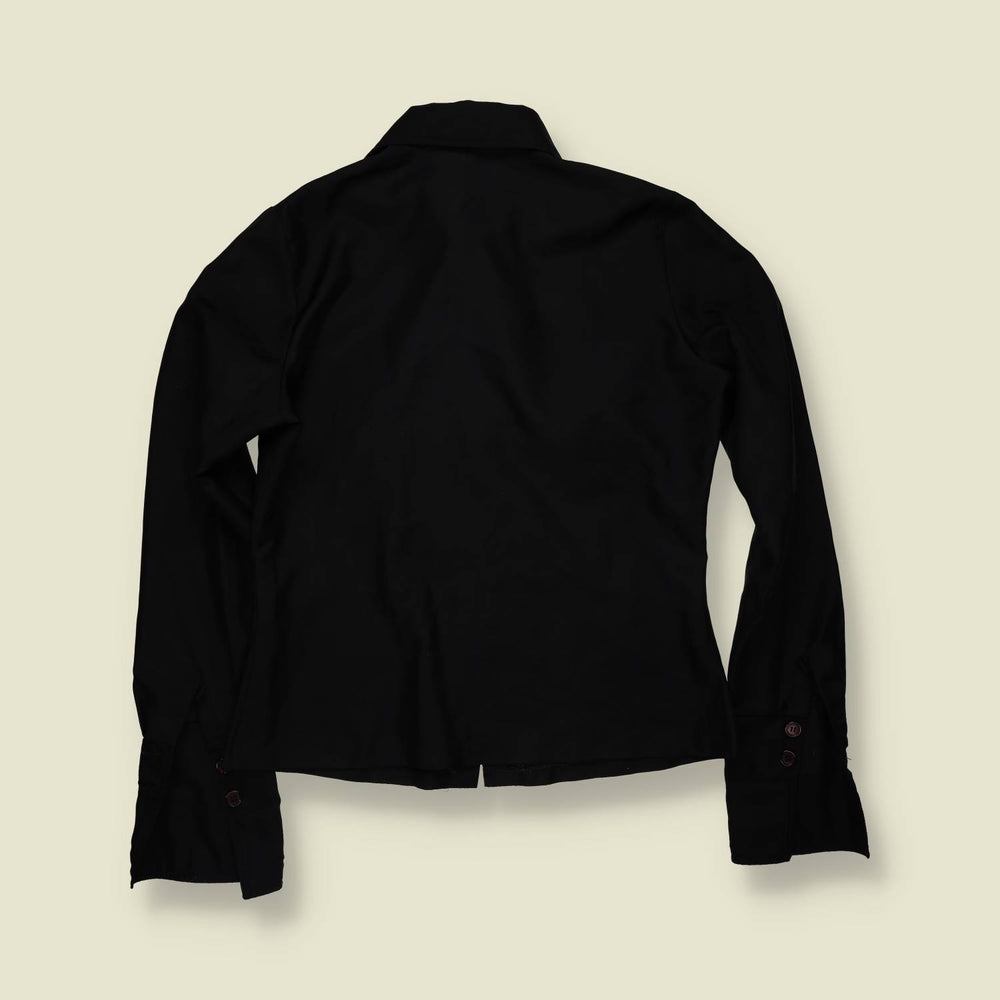 1970s | Black Polyester Blouse - 12
