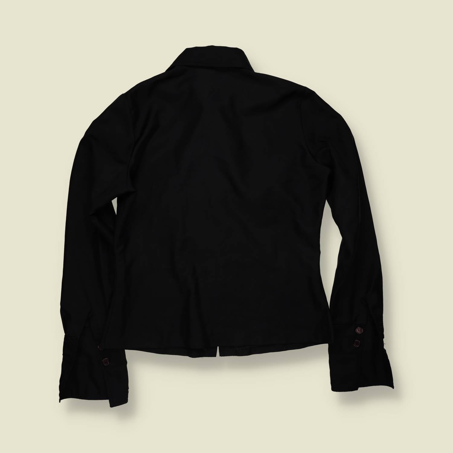 1970s | Black Polyester Blouse - 12