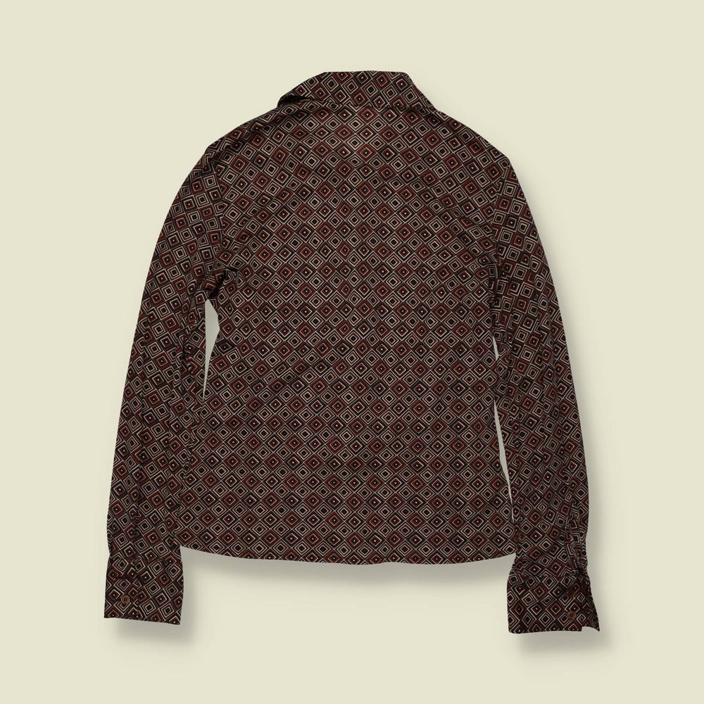 1970s | Geometric Print Blouse - Brown - 8