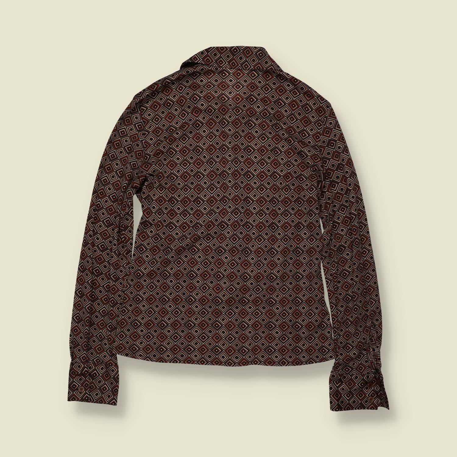 1970s | Geometric Print Blouse - Brown - 8