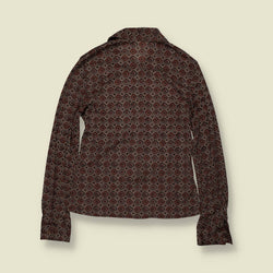 1970s | Geometric Print Blouse - Brown - 8