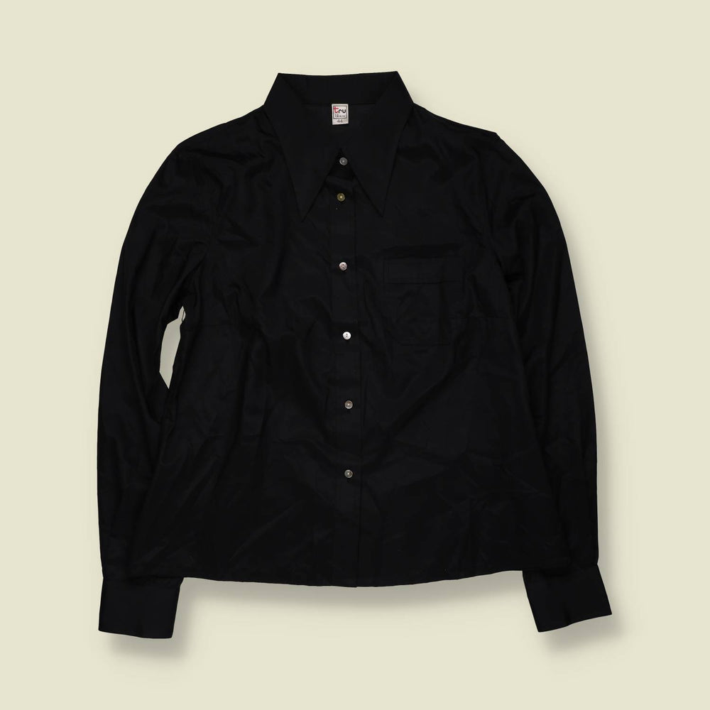 1970s | Tru | Black Polyester Blouse - 14