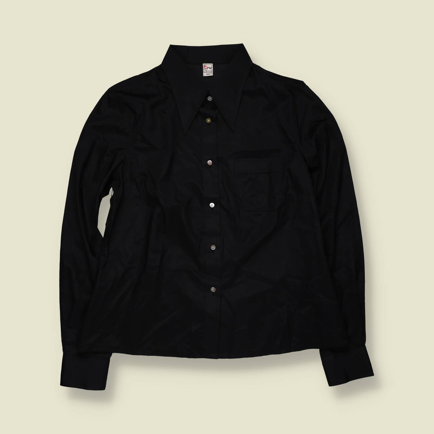 1970s | Tru | Black Polyester Blouse - 14