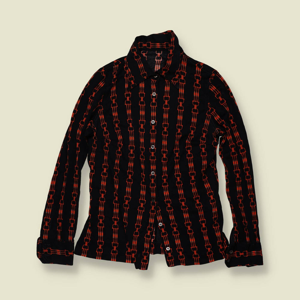 1970s | Chain Print Blouse - Black - 4