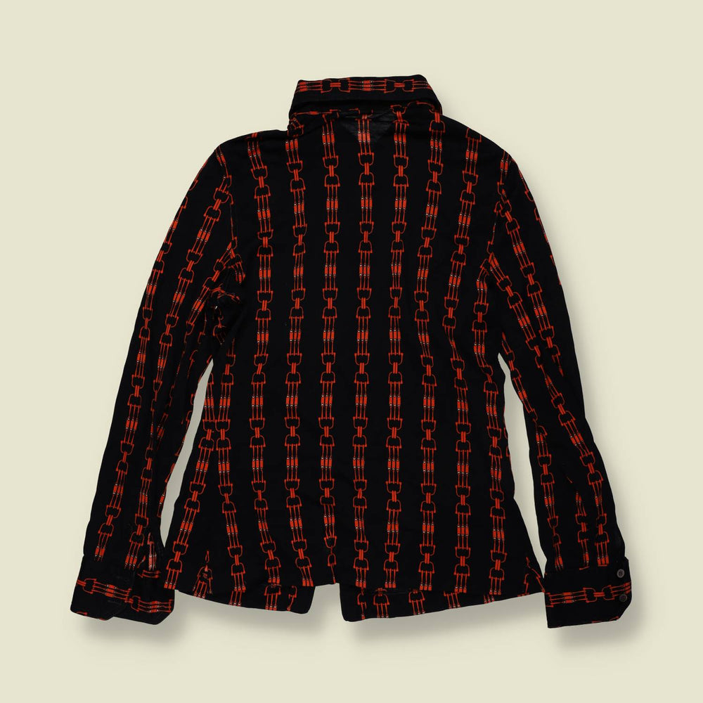 1970s | Chain Print Blouse - Black - 4
