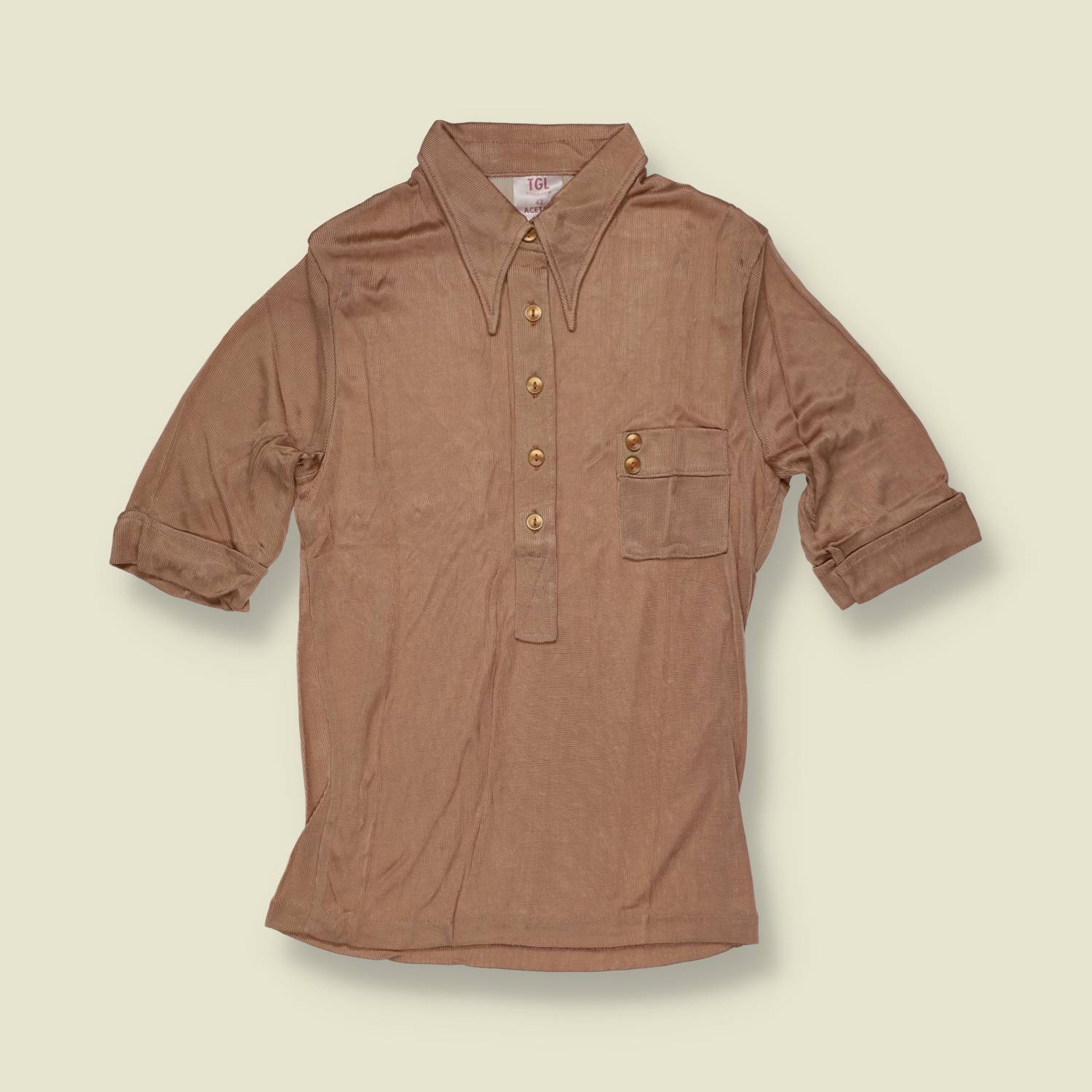 1970s | TGL | Camel Acetate Blouse - Deadstock - 6