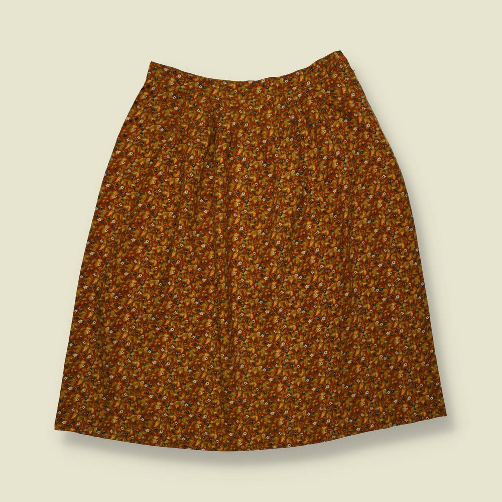 1970s | Floral Print Skirt - Tan - w30