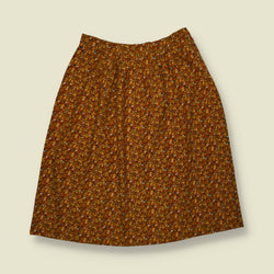 1970s | Floral Print Skirt - Tan - w30