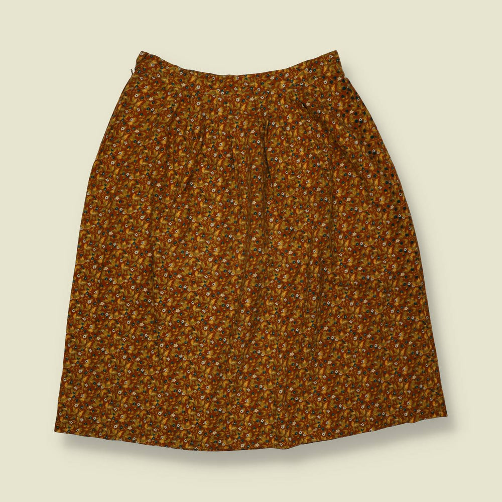 1970s | Floral Print Skirt - Tan - w30