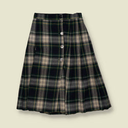 1970s | Tartan Pleated Skirt - Green - w24