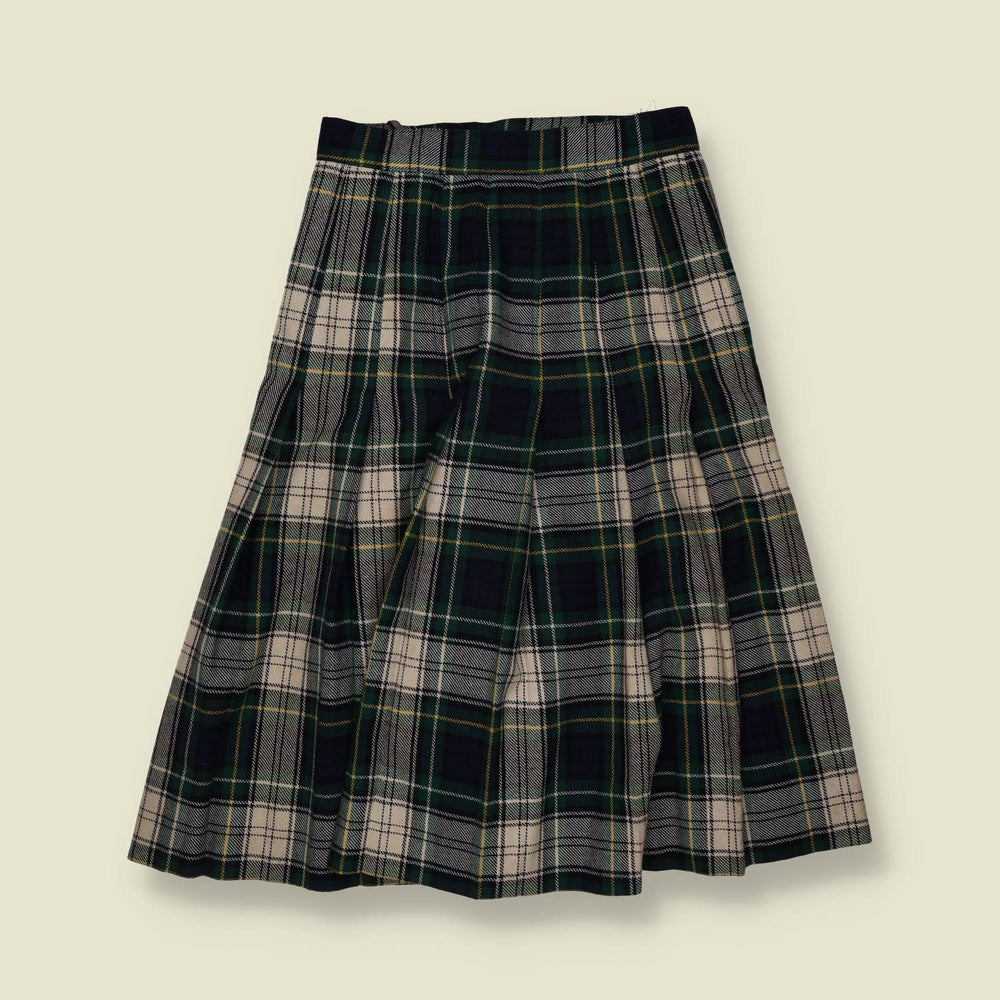 1970s | Tartan Pleated Skirt - Green - w24