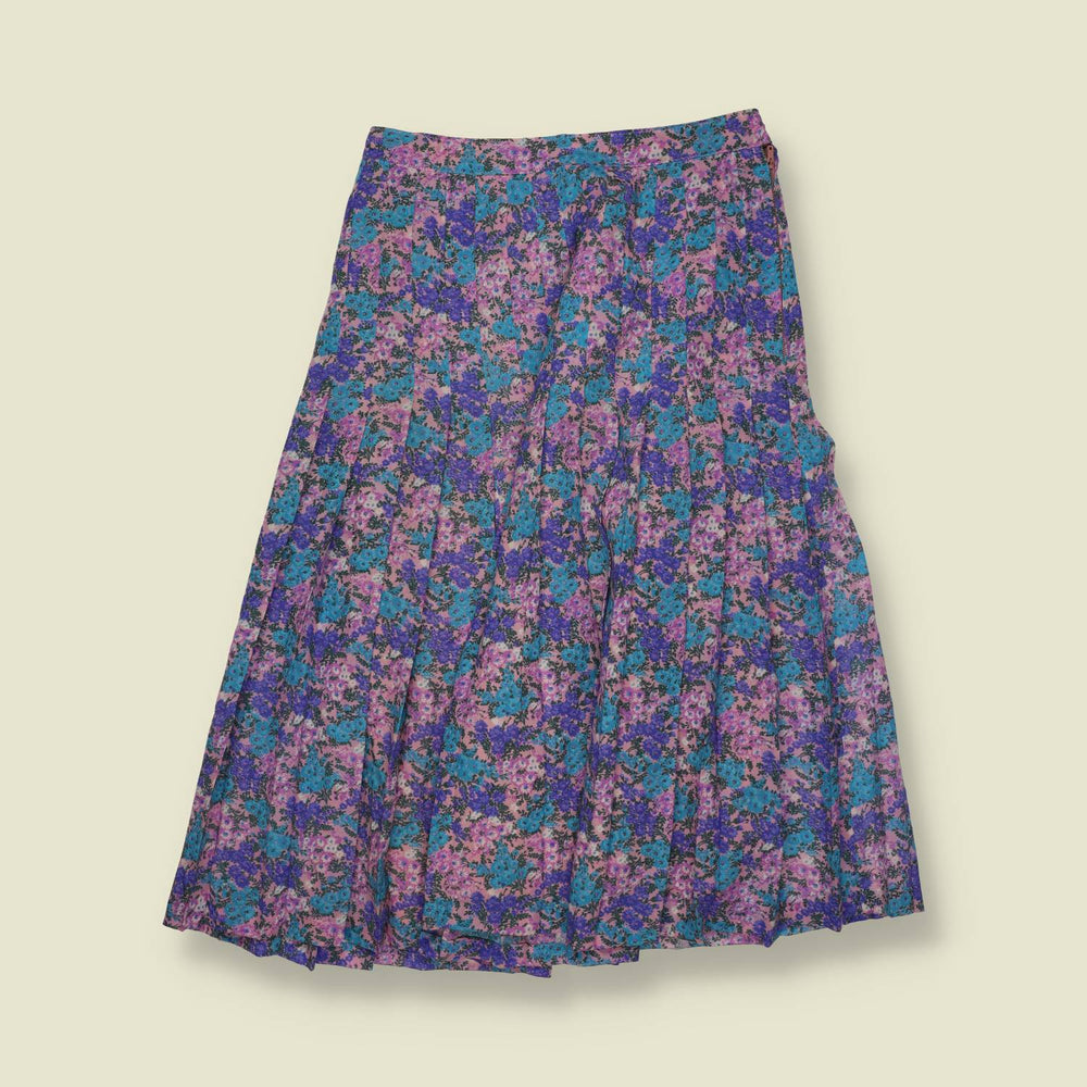 1970s | Floral Pleated Skirt - Purple - w26