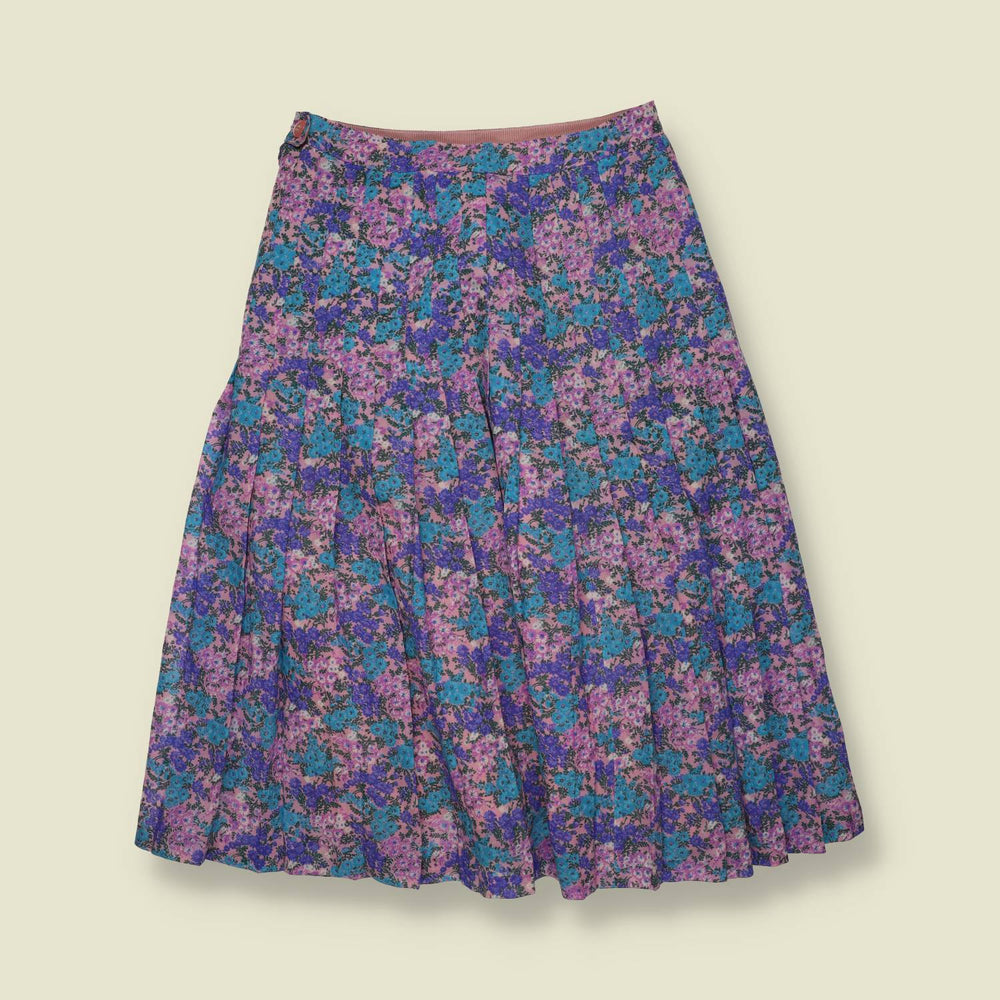 1970s | Floral Pleated Skirt - Purple - w26