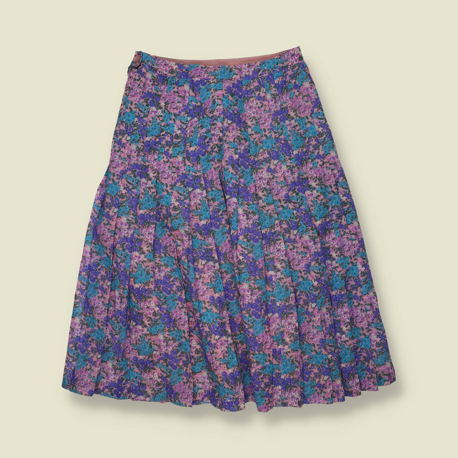 1970s | Floral Pleated Skirt - Purple - w26