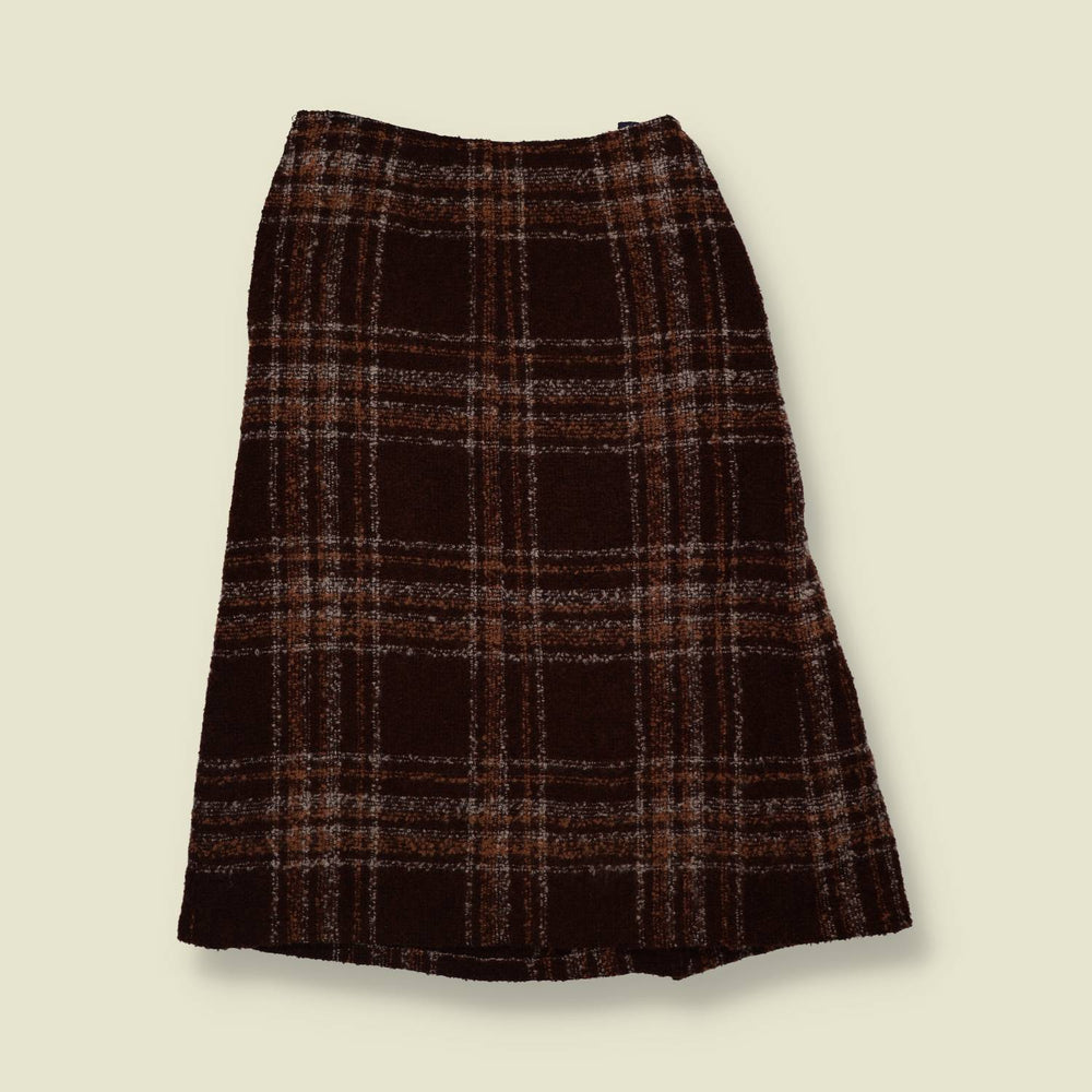 1970s | Check Bouclé Skirt - Brown - w26