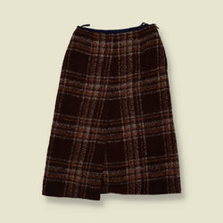 1970s | Check Bouclé Skirt - Brown - w26