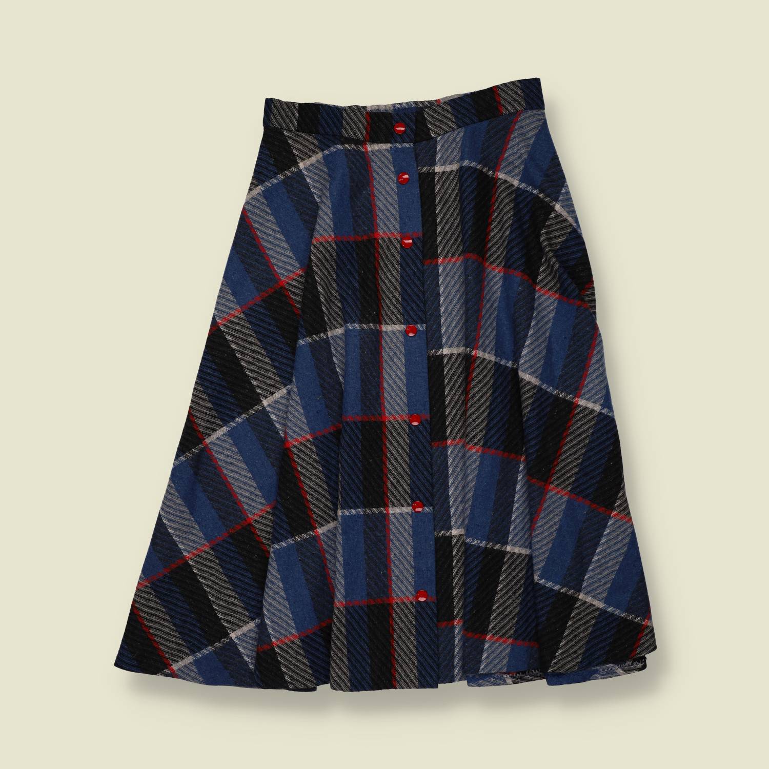 1970s | Check Wool Blend Skirt - Navy - w26