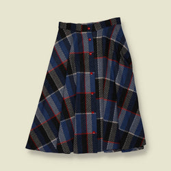 1970s | Check Wool Blend Skirt - Navy - w26