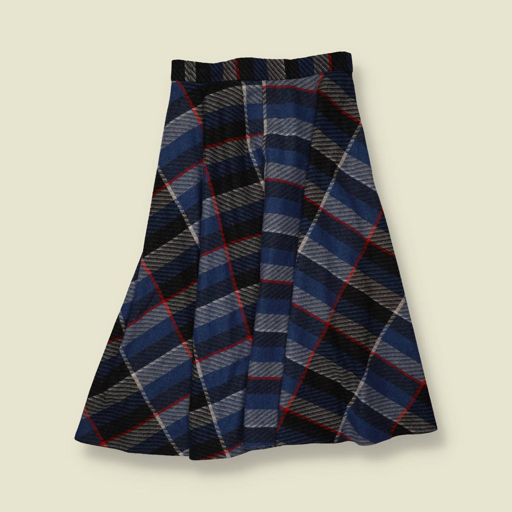 1970s | Check Wool Blend Skirt - Navy - w26
