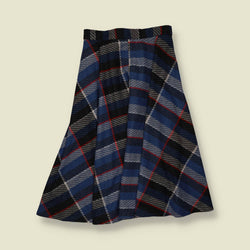 1970s | Check Wool Blend Skirt - Navy - w26