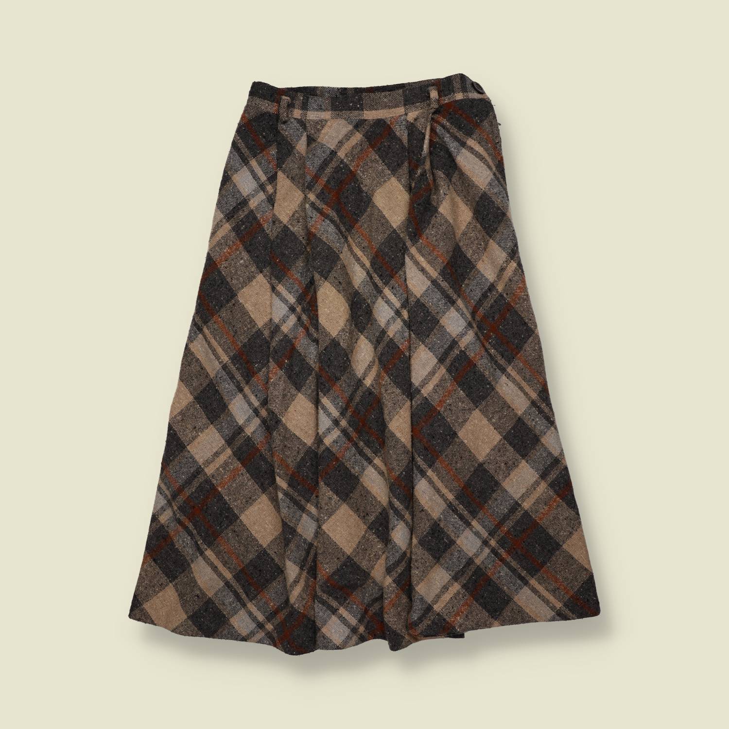 1970s | Check Wool Blend Skirt - Brown - w24"
