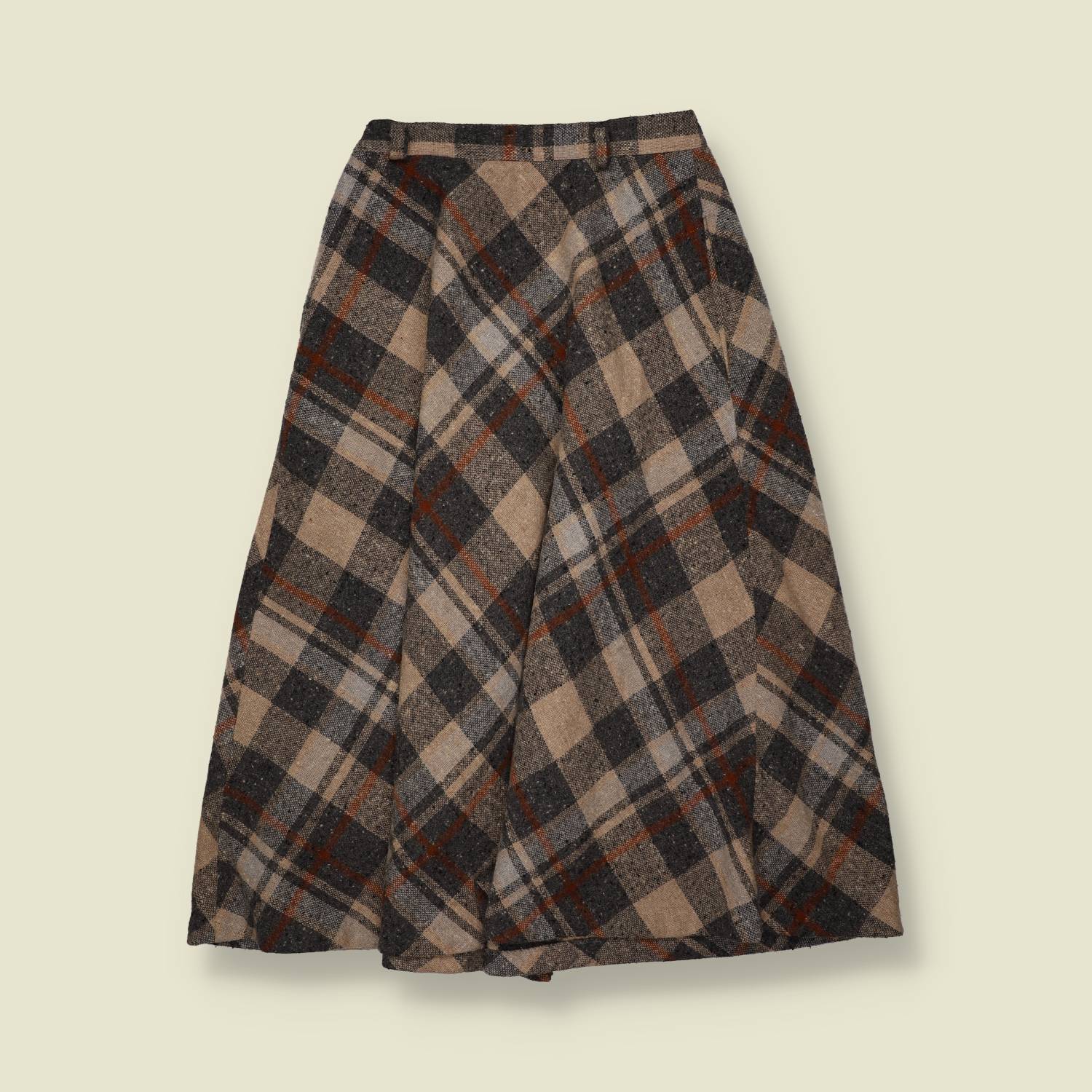 1970s | Check Wool Blend Skirt - Brown - w24"