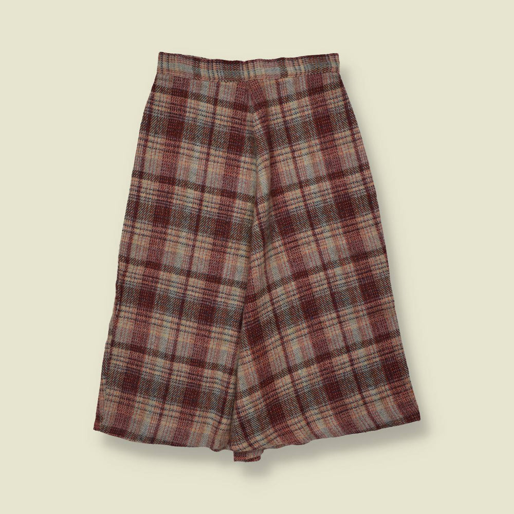 1970s | Check Wool Blend Skirt - Burgundy - w26