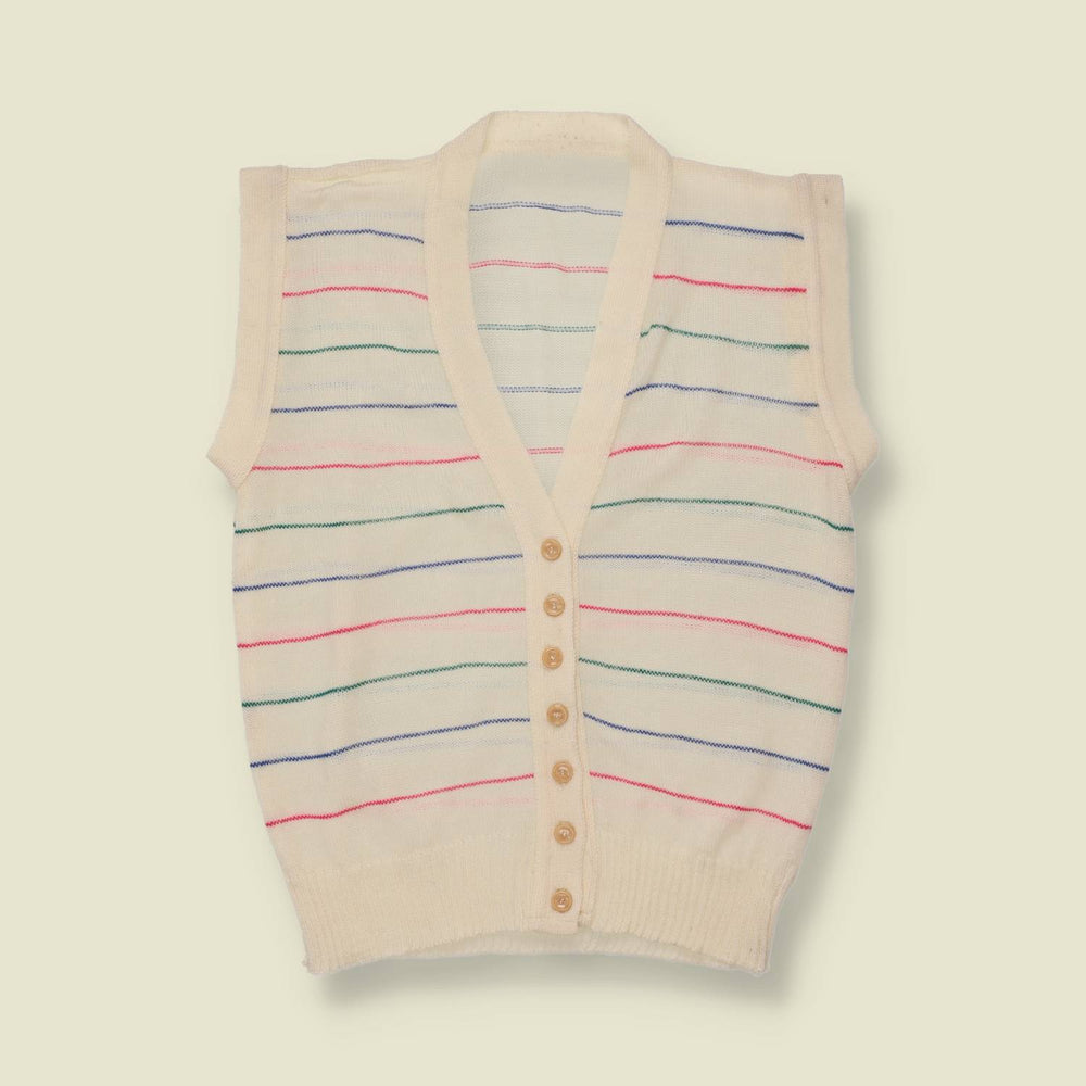 1970s | Striped Knit Waistcoat | Cream - 10
