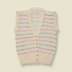 1970s | Striped Knit Waistcoat | Cream - 10