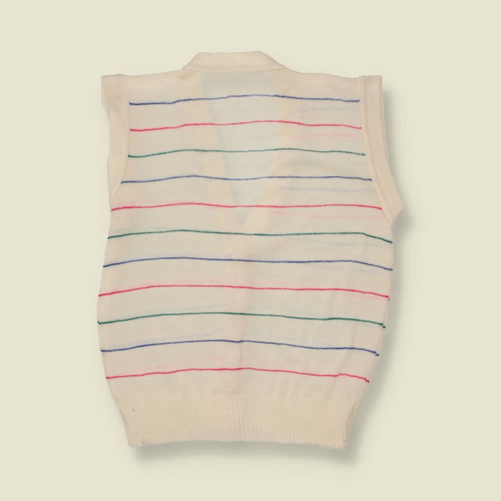 1970s | Striped Knit Waistcoat | Cream - 10