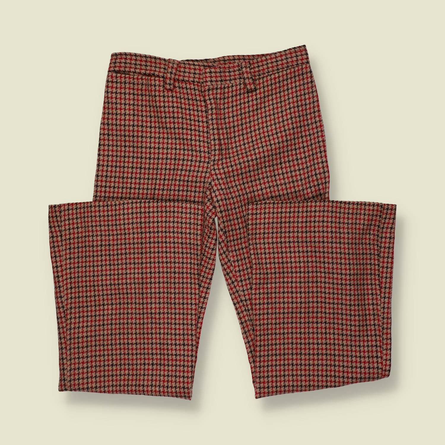 1970s | Deadstock Flared Check Trousers | Red & Brown - w28