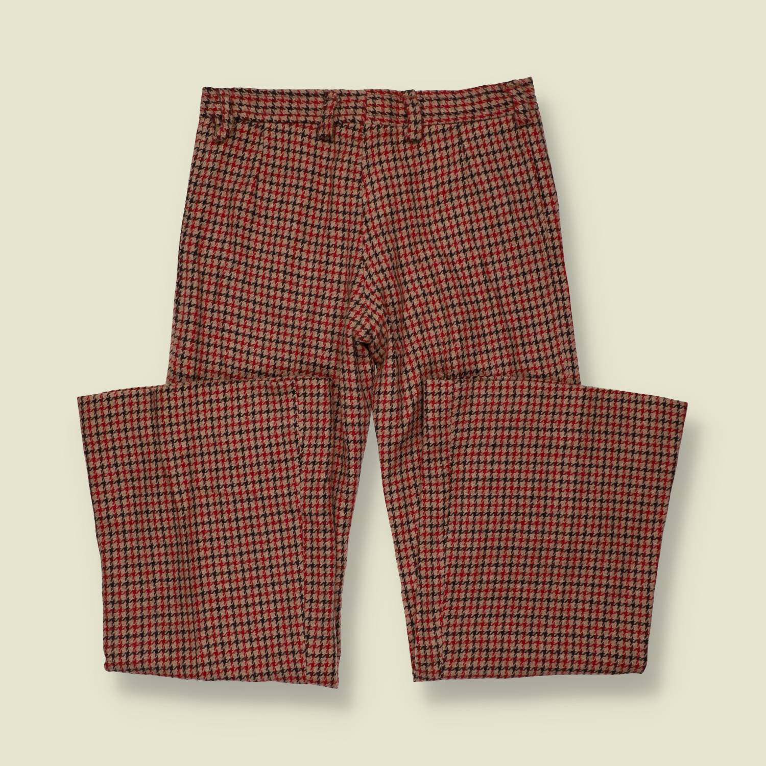 1970s | Deadstock Flared Check Trousers | Red & Brown - w28
