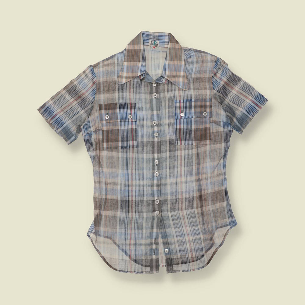 1960s–1970s | Cotton Blend Blouse | Plaid - 10