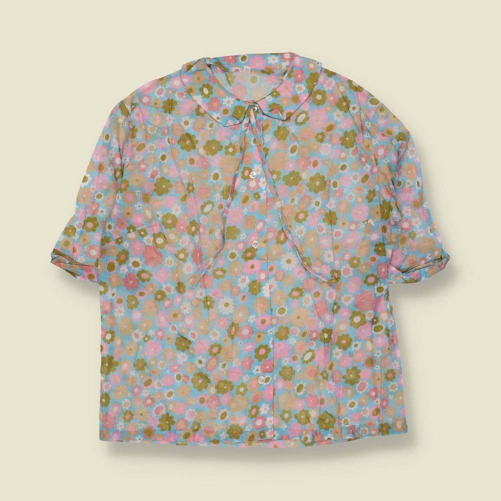 1960s | Cotton Blend Blouse | Floral - 10