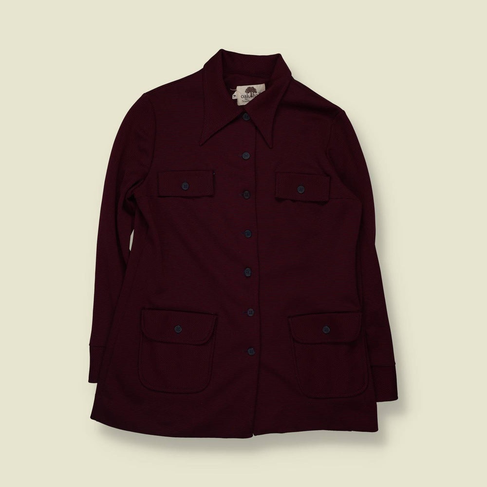 1970s | Micro Stripe Blouse Jacket | Burgundy - 14