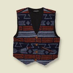 1980s | Sugar | Aztec Pattern Waistcoat | Blue And Rust - 12