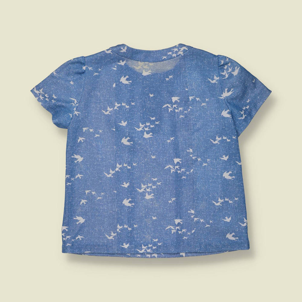 1970s | Bird Print Top | Blue - 10