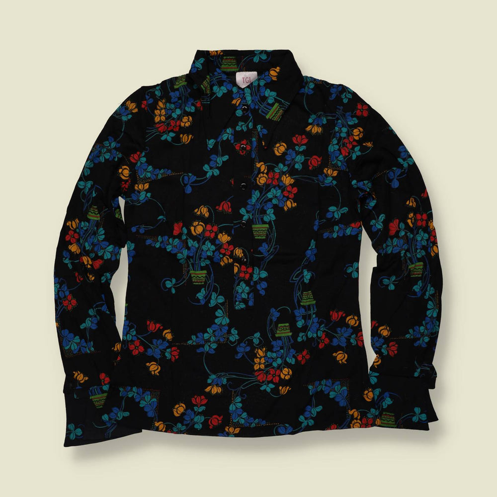 1970s | TGL | Floral Print Blouse | Black - 8