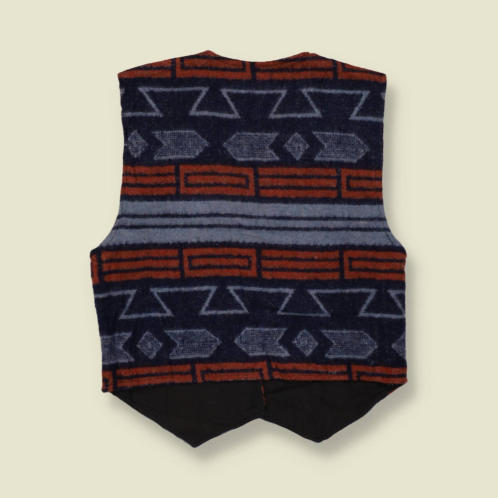 1980s | Sugar | Aztec Pattern Waistcoat | Blue And Rust - 12