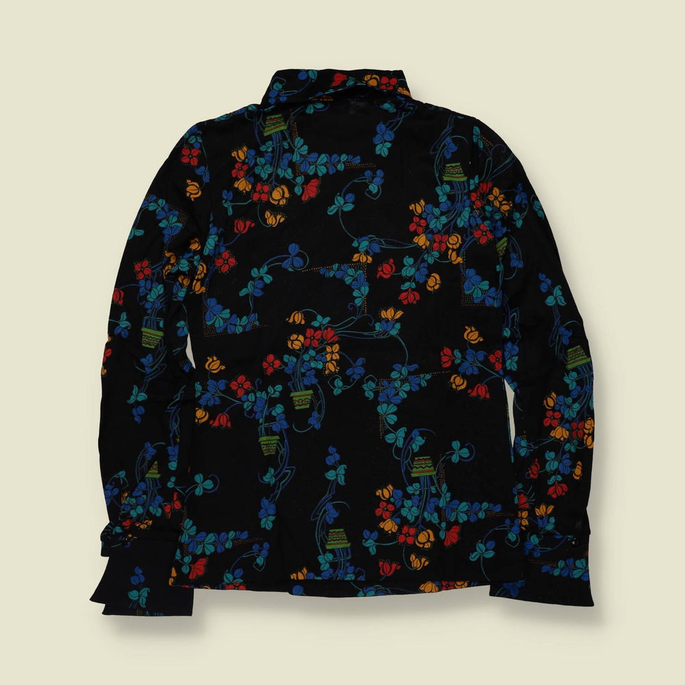1970s | TGL | Floral Print Blouse | Black - 8