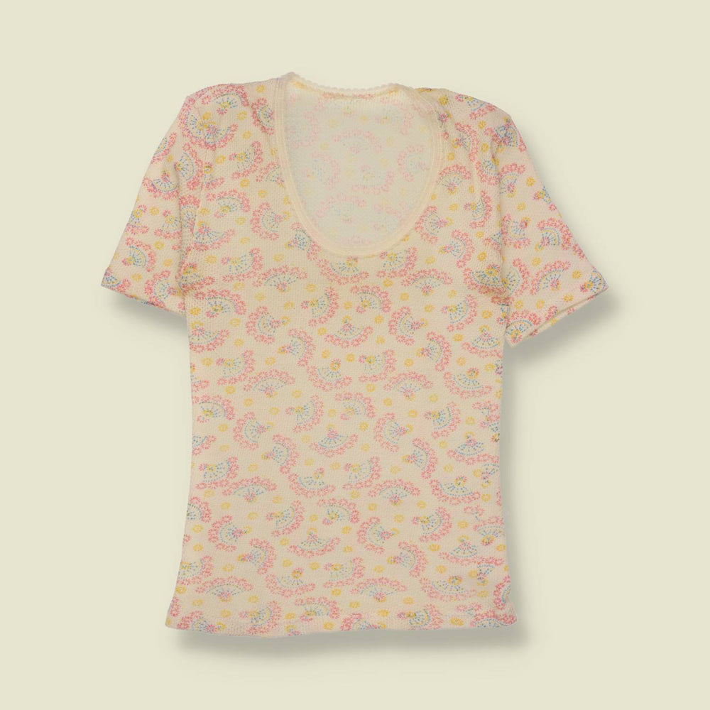 1970s | Paisley Print Knit Tee | Cream - 4