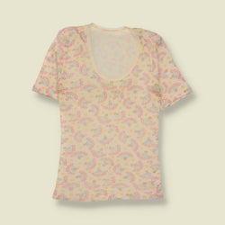 1970s | Paisley Print Knit Tee | Cream - 4