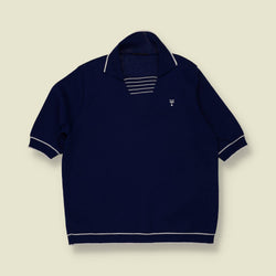 1970s | Shawl Collar Knit Top | Navy - 12