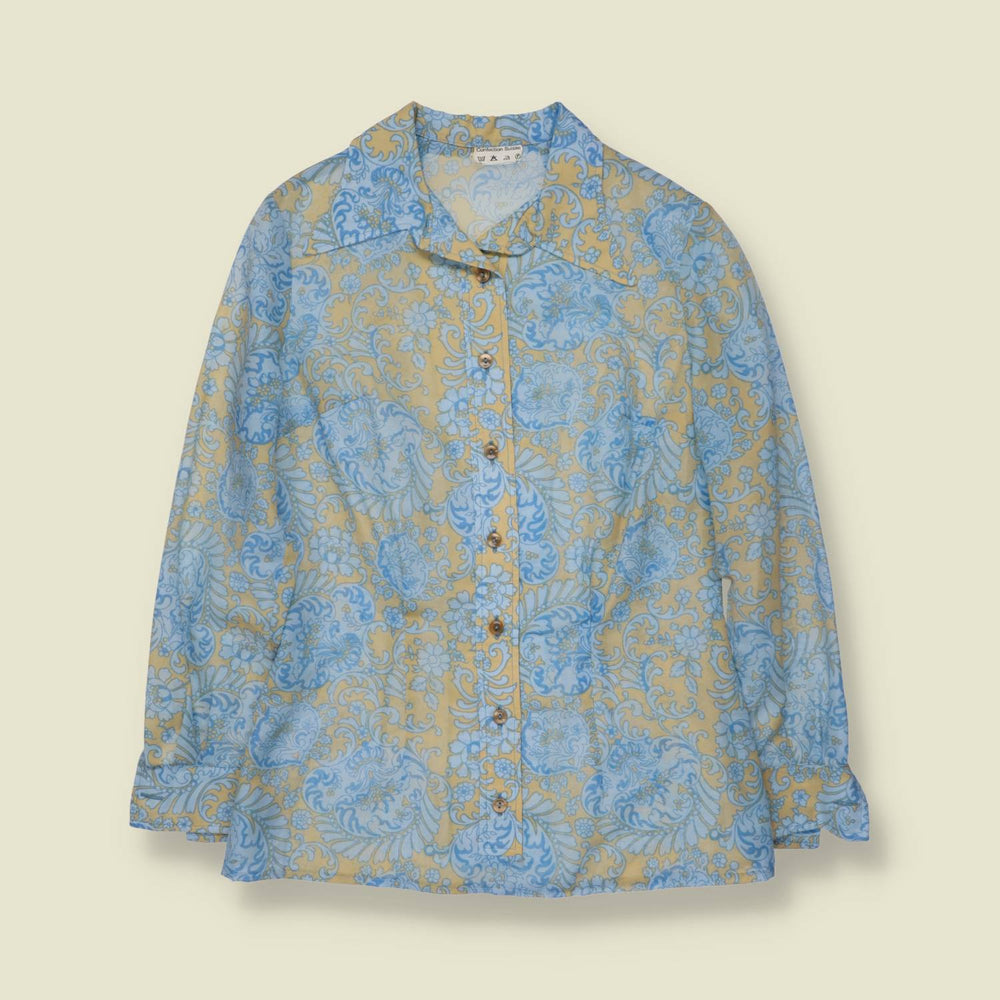 1970s | Floral Blouse | Blue And Yellow - 12