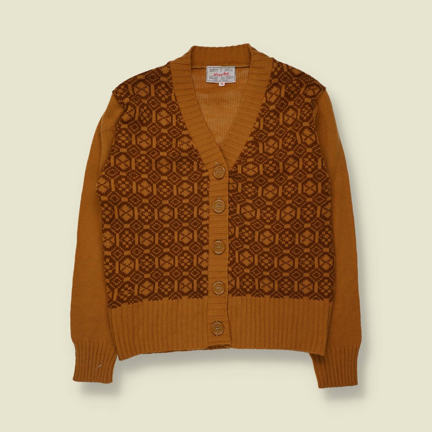 1970s | Naytex | Geometric Jacquard Knit Cardigan | Mustard - 10