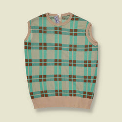 1960s | Vita | Plaid Knit Sleeveless Top | Turquoise - 6
