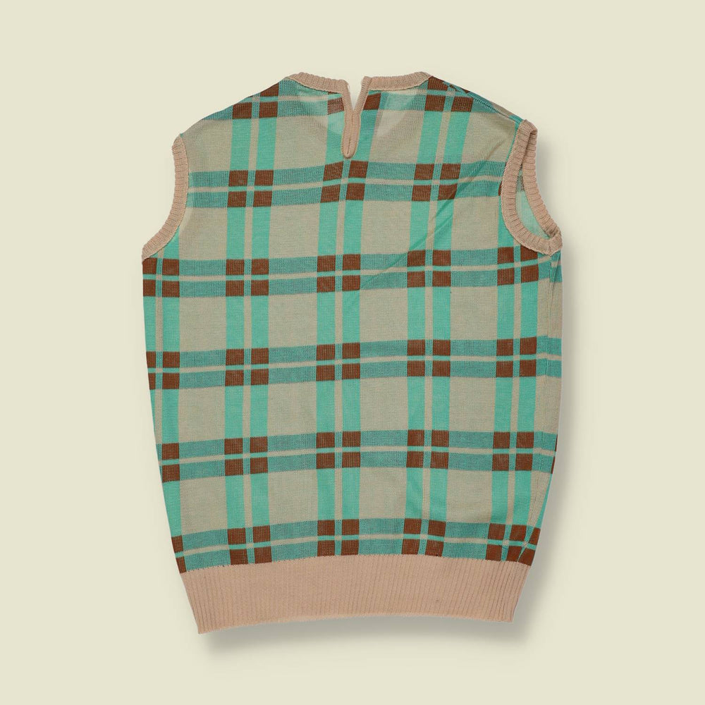 1960s | Vita | Plaid Knit Sleeveless Top | Turquoise - 6